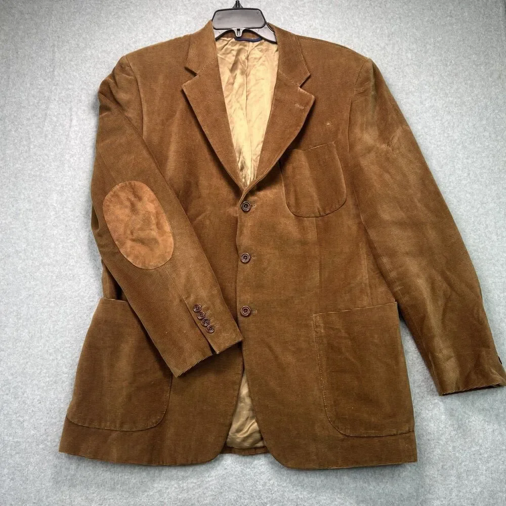 Henry Jacobson Corduroy Sport Coat  44R Brown Hand Tailored Jacket Elbow Patches